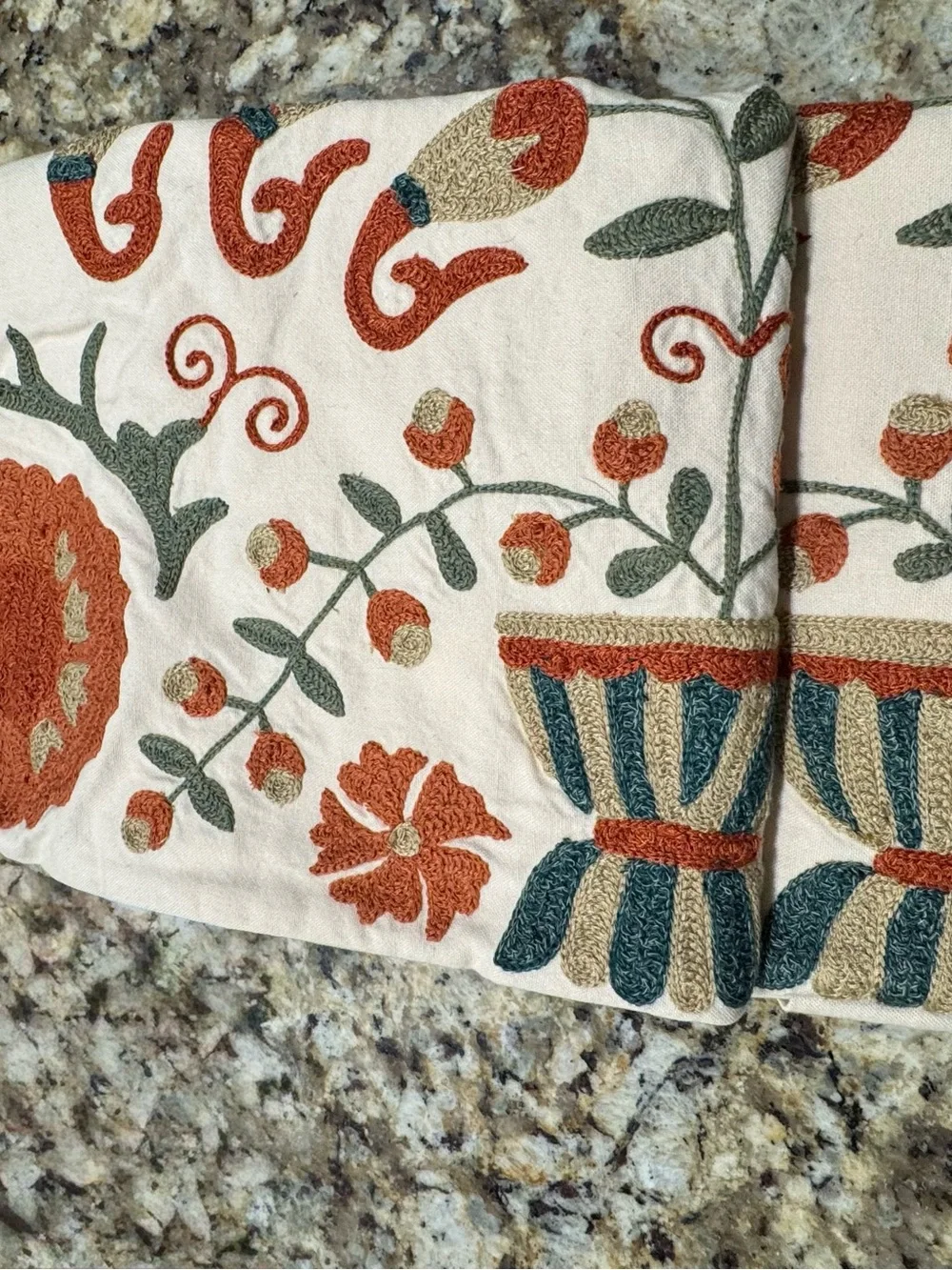 Pottery Barn Suzani Embroidered Floral Pillow Cover Set in Cream, Rust, Sage